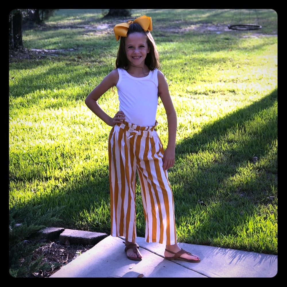 Striped Paperbag Waist Girls Pants